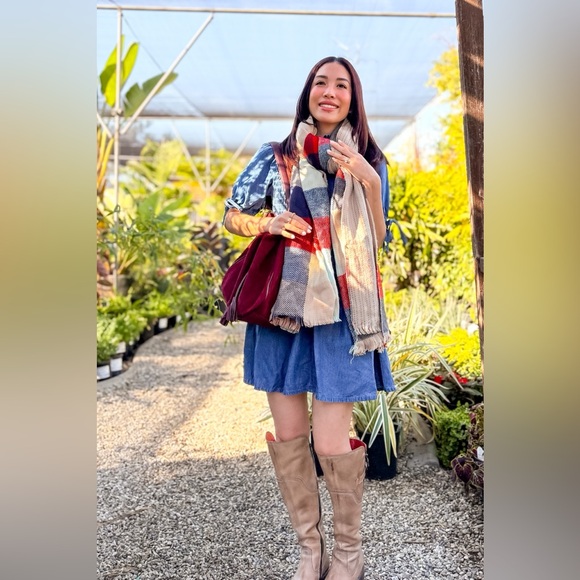 Mint/Red Check Stripe Reversible Scarf - Picture 3 of 12